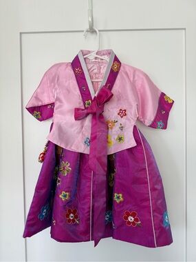 Girls Pink & Magenta Floral Hanbok-Inspired Costume